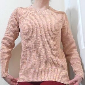GAP Cotton Directional Ribbed Knit Sweater Coral Sunset Pink S
